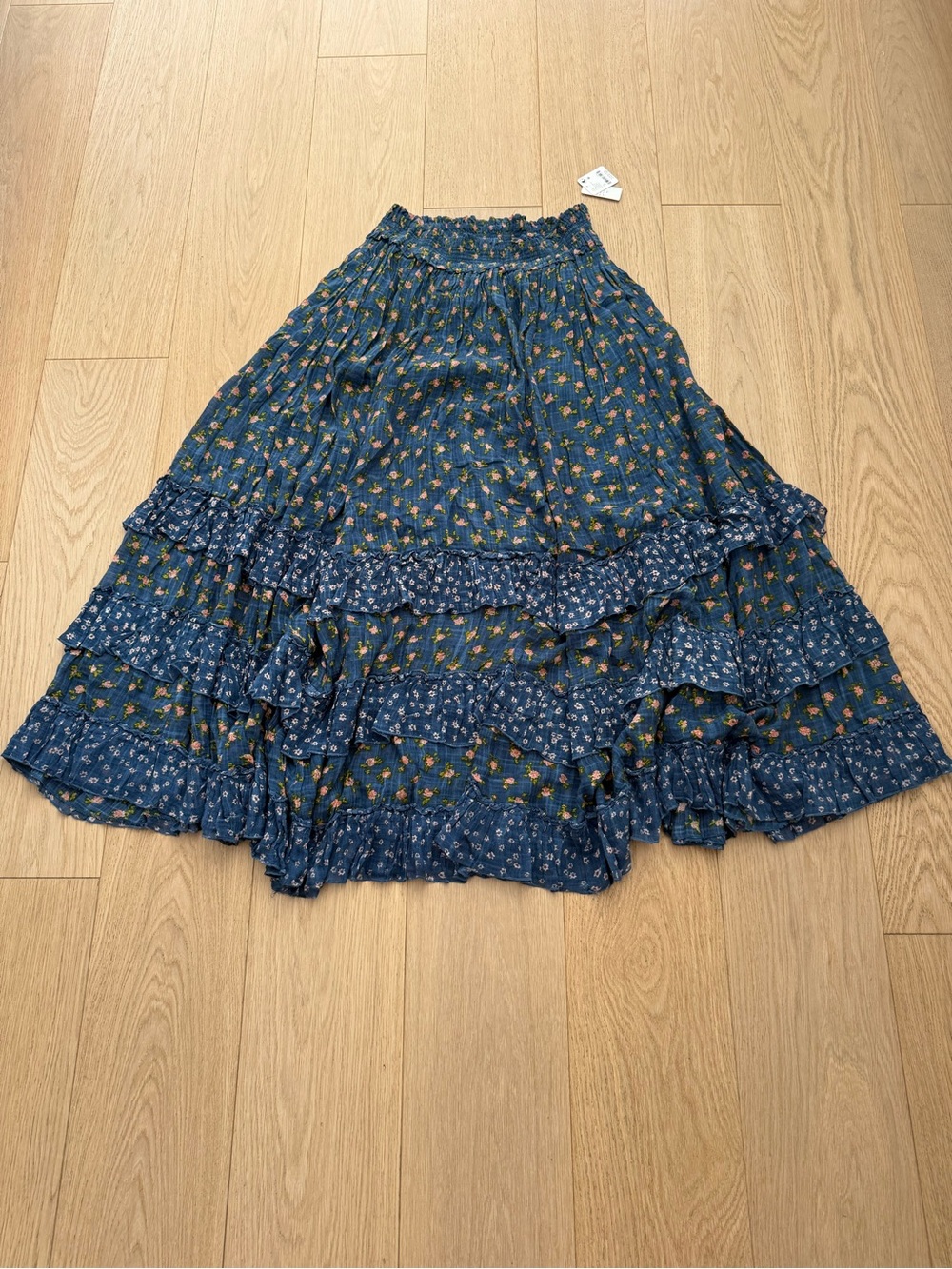 Free People Brynn Printed Maxi Skirt Chambray Combo XL Boho Floral Cottagecore - Picture 3 of 7